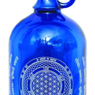 Botella azul de agua flor de vida